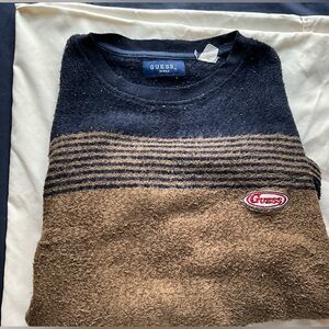 Vintage Guess Striped Sweater Blue Tan XL/20 USA Long Sleeve